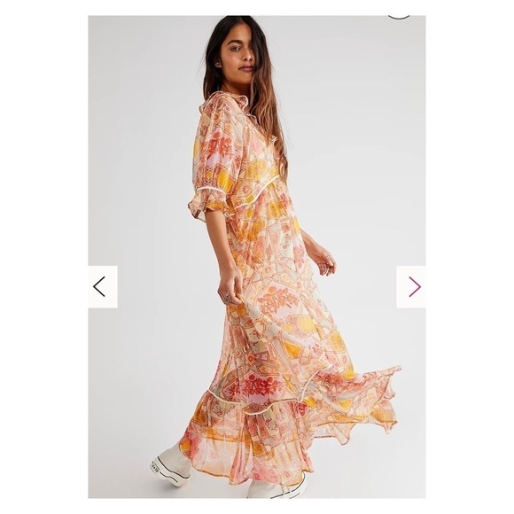 NWT FREE PEOPLE Carmella Ruffle Maxi Dress Tea Combo Medium - Picture 3 of 10